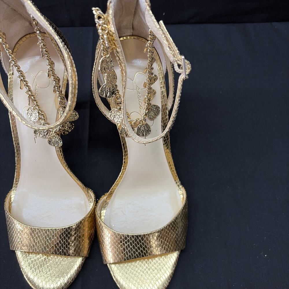 Jessica Simpson Jetser Chain Medallion Heeled Sandal, Gold, 9.5 Ships Same Day - Picture 3 of 6